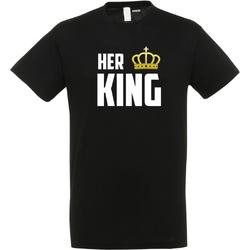 T-shirt HER KING | valentijn cadeautje voor hem haar | valentijn | valentijnsdag cadeau | Zwart | maat L